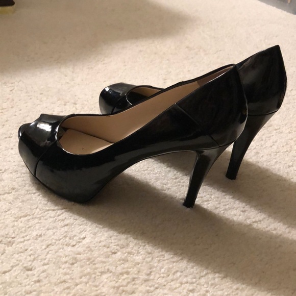 Nine West peep toe pumps high heels black shiny patent leather sexy prom evening - Picture 5 of 7